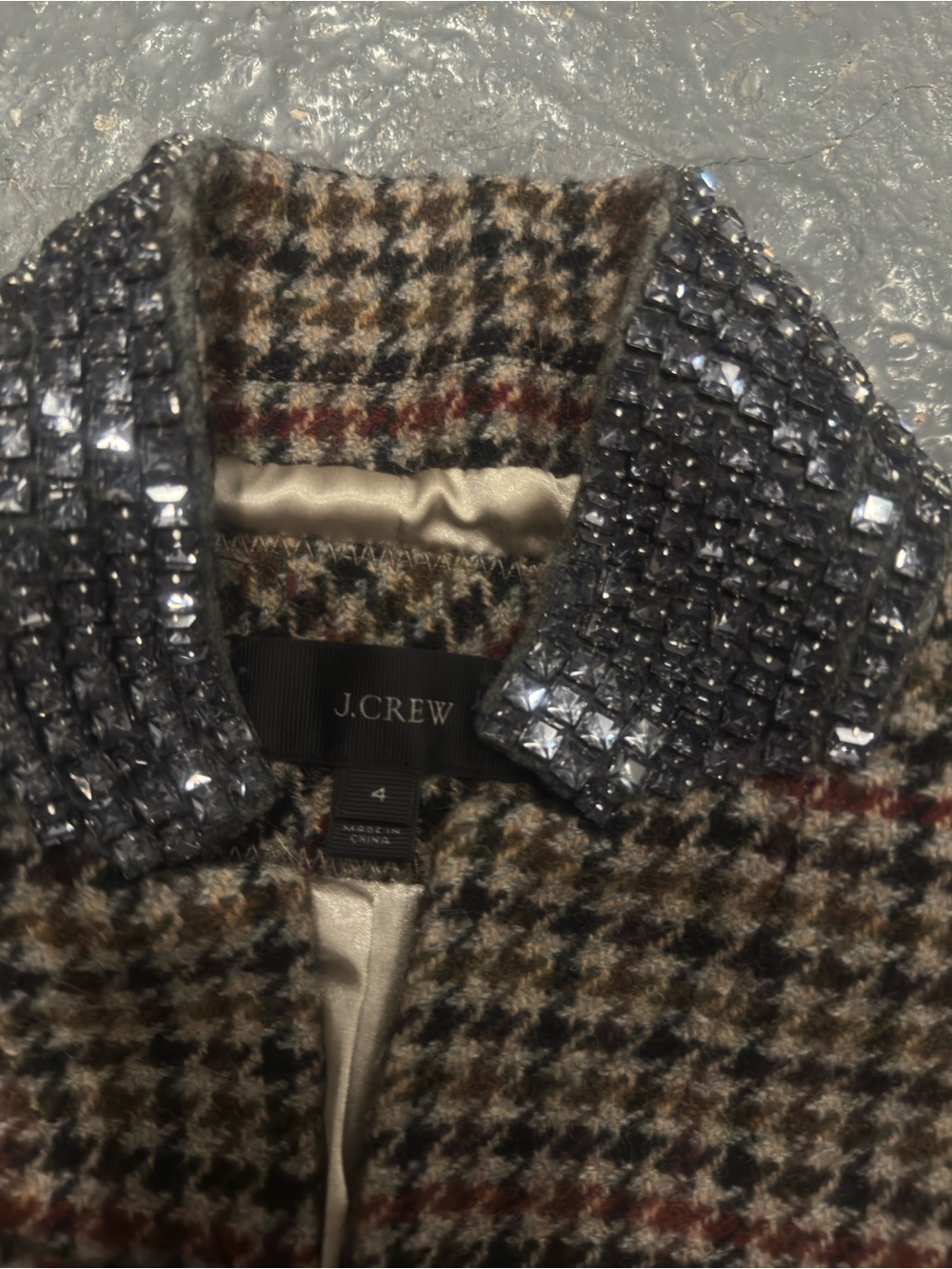 J. Crew Brown Houndstooth Wool-Blend Blazer with Gray Collar - Picture 4 of 5